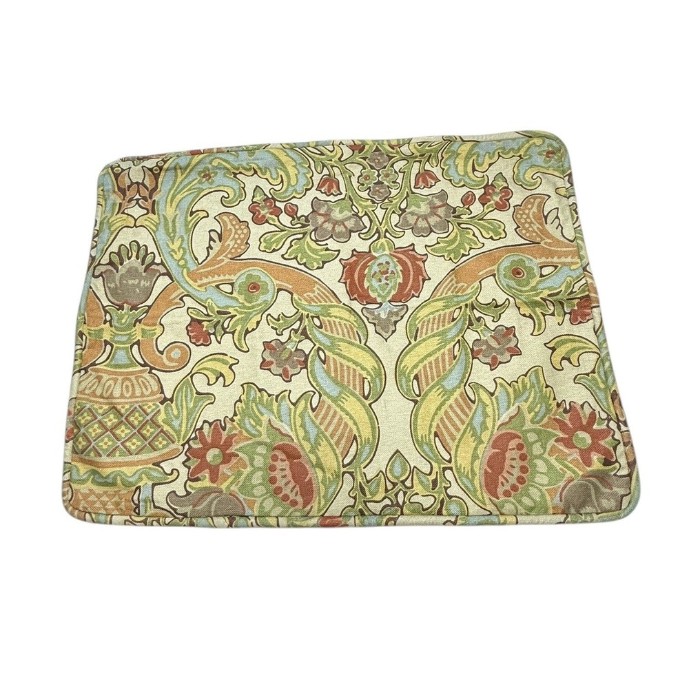 Pottery Barn Jacobean Floral Linen Cotton Standard Pillow Sham Green Rust Blue